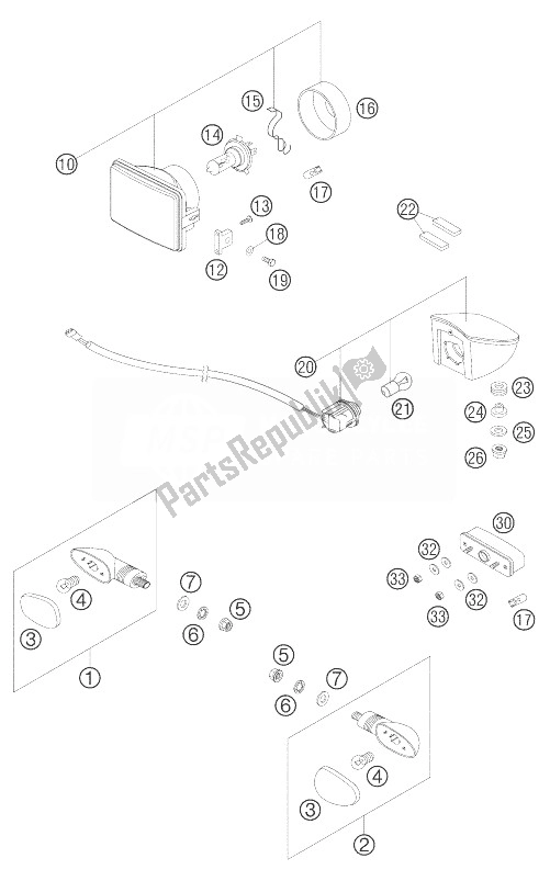 All parts for the Lighting System of the KTM 625 SXC Australia United Kingdom 2007