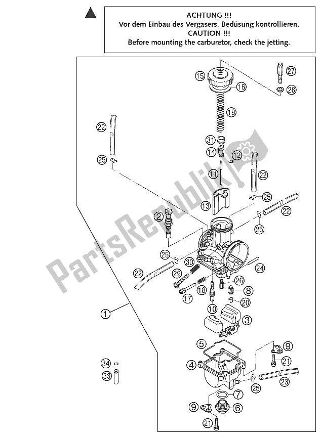 Alle onderdelen voor de Carburateur Keihin Pwk 39 / 38ag van de KTM 125 SX Europe 2002