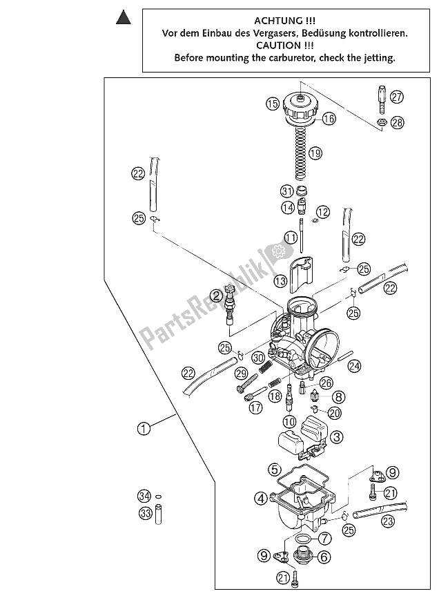 Tutte le parti per il Carburatore Keihin Pwk 39 / 38ag del KTM 200 EXC SGP GS Asia 2002