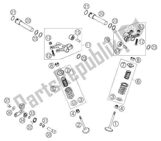 All parts for the Valve Drive of the KTM 640 Adventure R Europe 2004