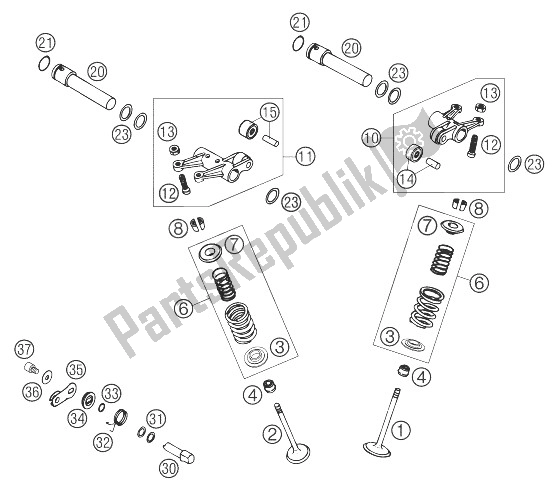 All parts for the Valve Drive 625 Sxc, 640 Lc4, of the KTM 640 LC4 Adventure USA 2003