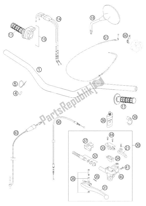 All parts for the Handlebar, Controls of the KTM 640 LC4 Adventure Europe 2006