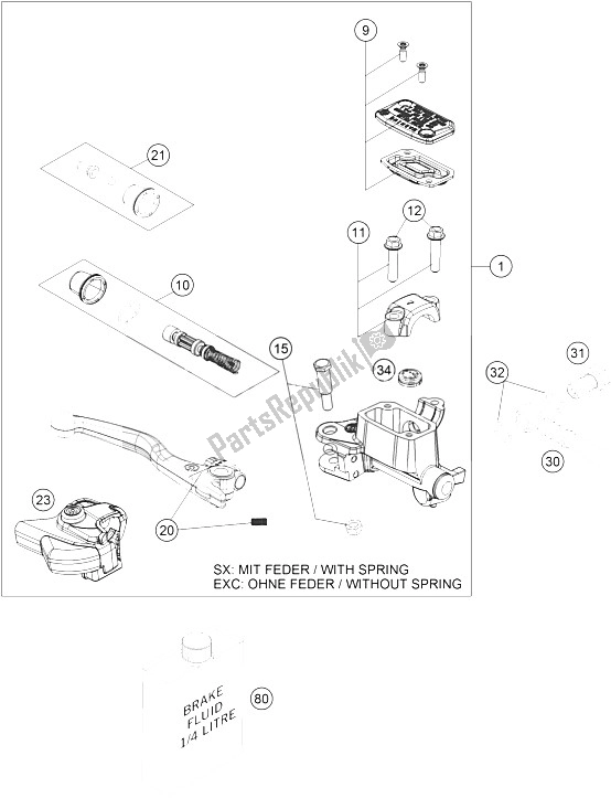 All parts for the Hand Brake Cylinder of the KTM 150 SX Europe 2015