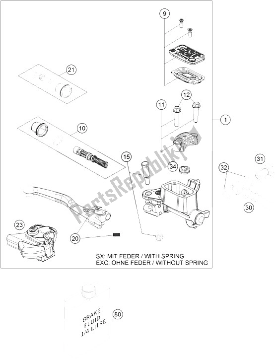 All parts for the Hand Brake Cylinder of the KTM 250 SX Europe 2016