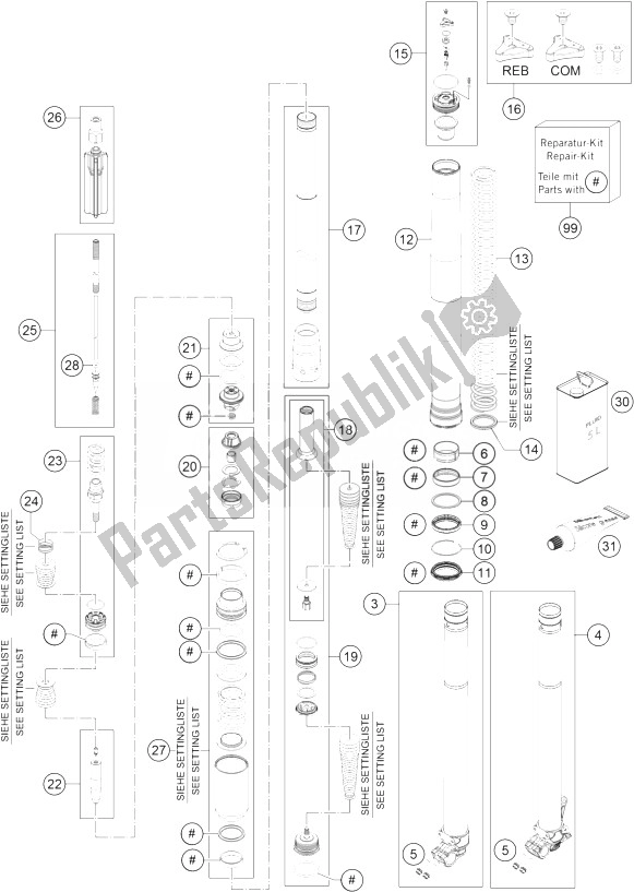 Tutte le parti per il Forcella Anteriore Smontata del KTM 450 SX F Factory Edition USA 2014