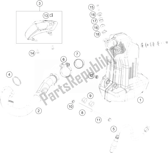 All parts for the Exhaust System of the KTM 390 Duke White ABS BAJ DIR 14 Europe 2014