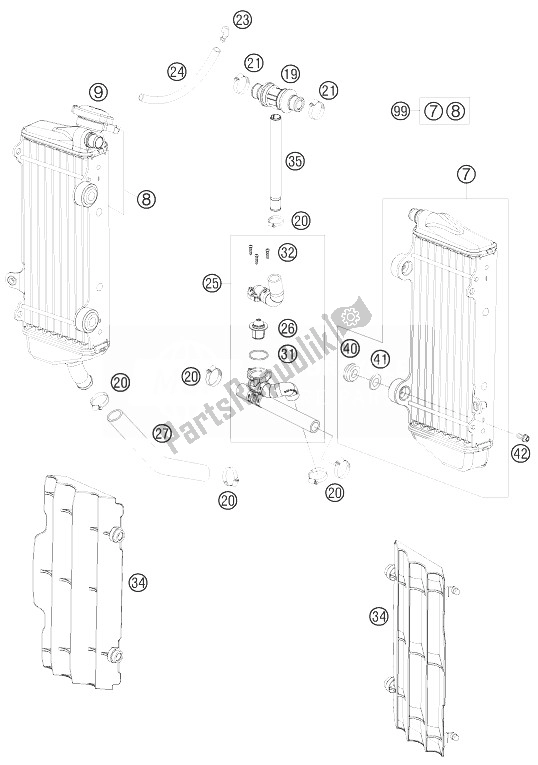 Alle onderdelen voor de Koelsysteem van de KTM 200 EXC Europe 2010