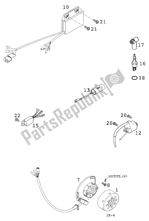 All parts for the Ignition System Kokusan 2k-1/2k2/2k of the KTM 250 SX Europe 2001