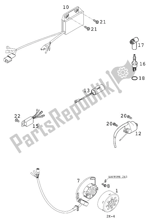 All parts for the Ignition System Kokusan 2k-1/2k2/2k of the KTM 300 EXC SIX Days Europe 2001