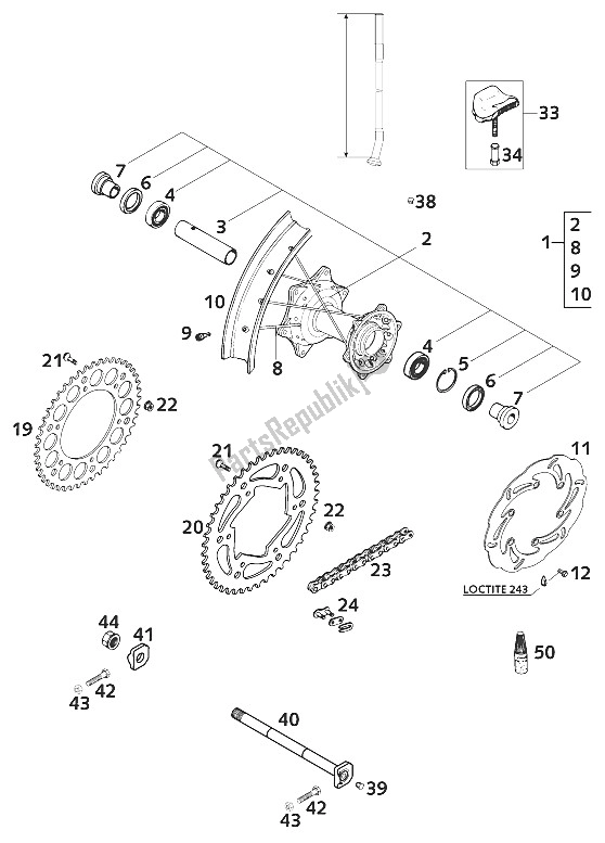 Todas as partes de Roda Traseira 400/620 Sc 2001 do KTM 620 SC Europe 2001