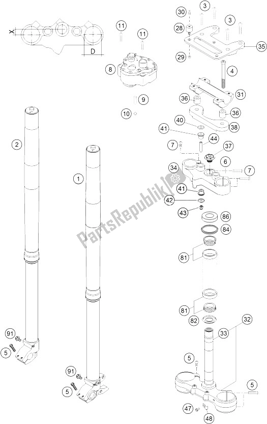 All parts for the Front Fork Usd 48 Wp of the KTM 450 Rallye Factory Repl Europe 2005