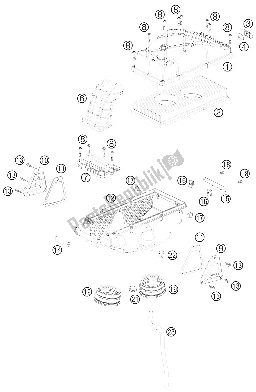 All parts for the Air Filter Box of the KTM 990 Super Duke R Australia United Kingdom 2011