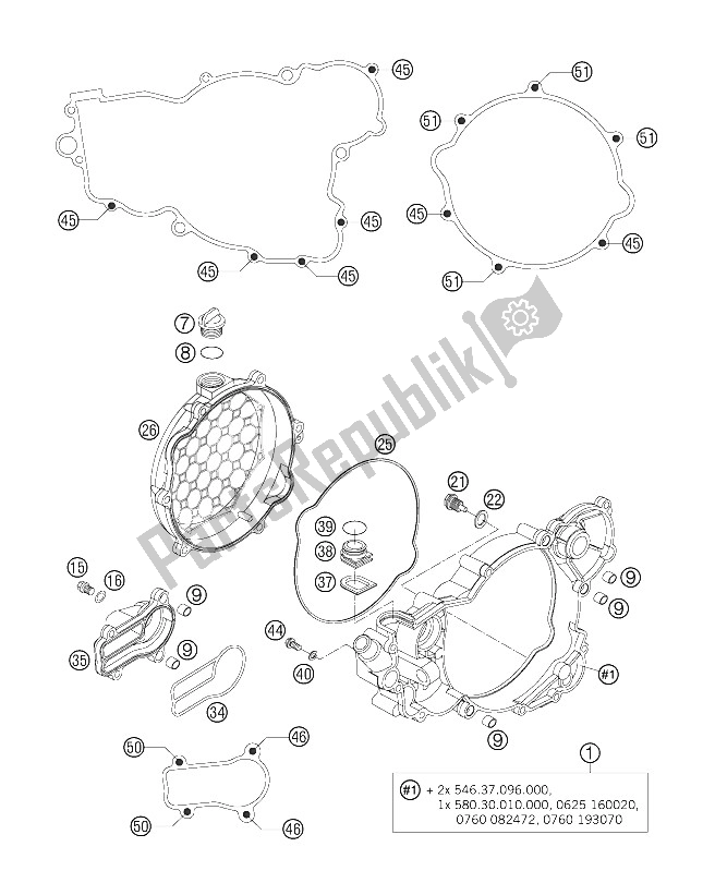 All parts for the Clutch Cover of the KTM 250 SX Europe 2006