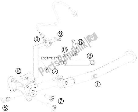 All parts for the Side Stand of the KTM 990 Supermoto T Silver Australia United Kingdom 2009