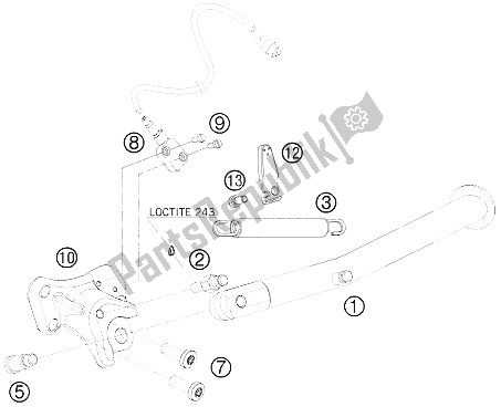 Tutte le parti per il Cavalletto Laterale del KTM 990 Supermoto T Silver France 2009