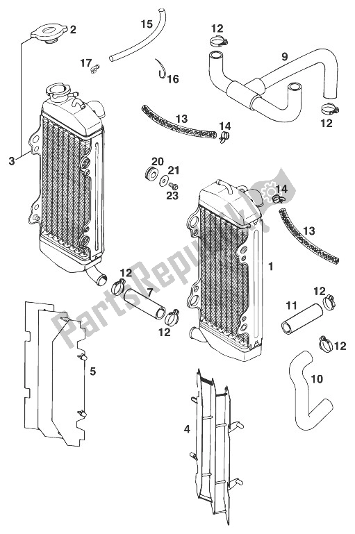 Toutes les pièces pour le Radiateur - Durite De Radiateur 620 Sx, Sc '98 du KTM 400 SUP Comp 20 KW Europe 833789 1998