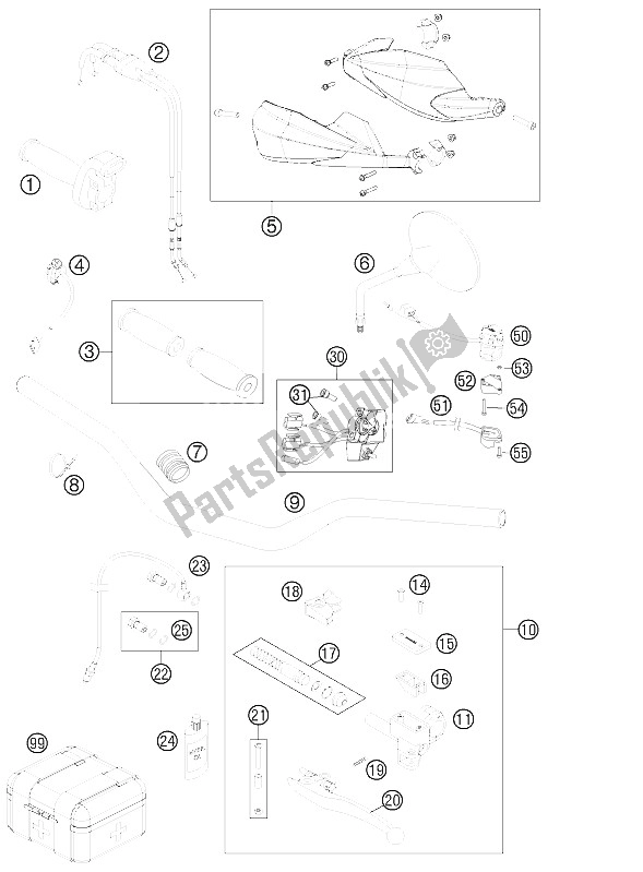 All parts for the Handlebar, Controls of the KTM 450 Rally Factory Replica Europe 2012