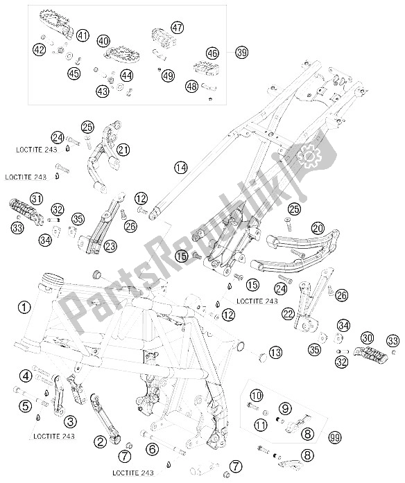 Todas as partes de Quadro, Armação do KTM 690 Supermoto R Australia United Kingdom 2008