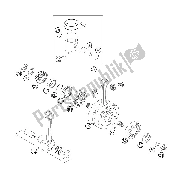 Toutes les pièces pour le Vilebrequin, Piston du KTM 200 XC USA 2006