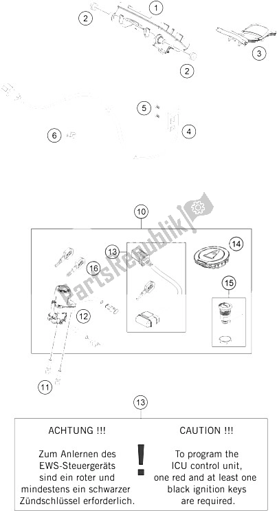 Todas las partes para Instrumentos / Sistema De Bloqueo de KTM 1190 RC 8 White Europe 2008