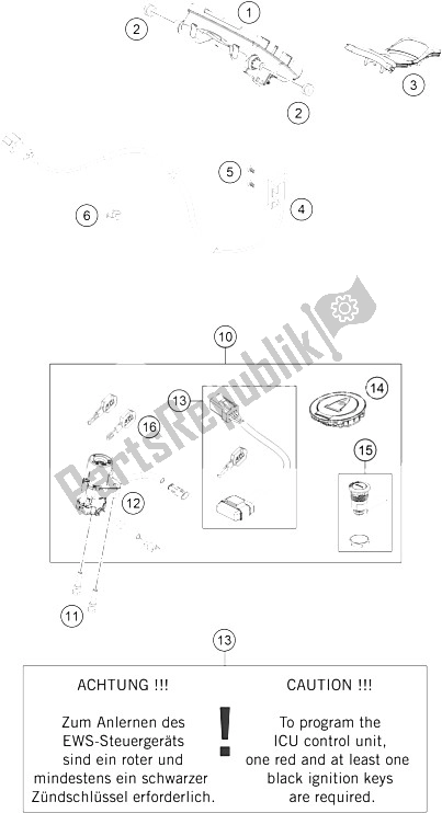 Tutte le parti per il Strumenti / Sistema Di Blocco del KTM 1190 RC 8 White Europe 2009