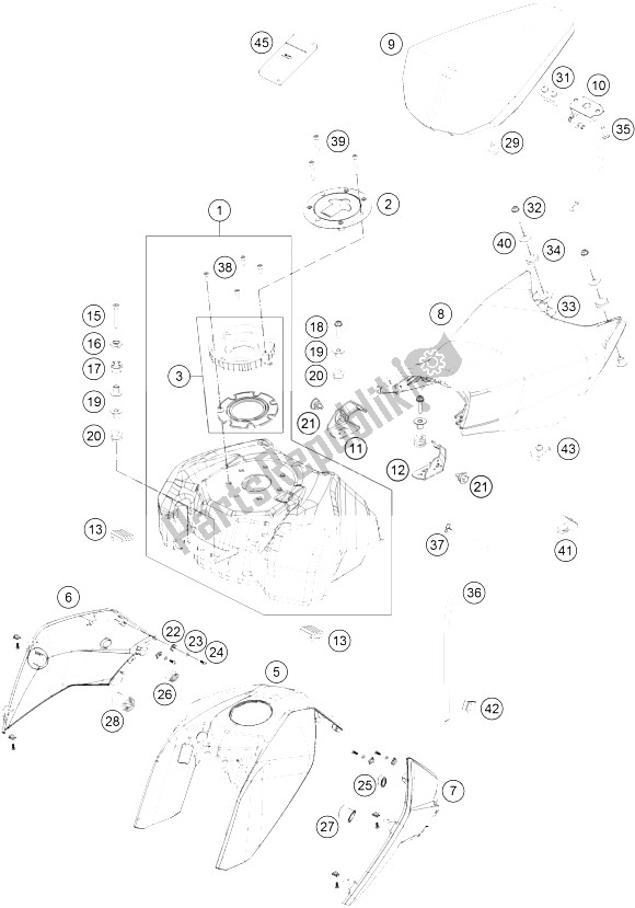 All parts for the Tank, Seat, Covers of the KTM 200 Duke OR W O ABS B D 15 Asia 2015