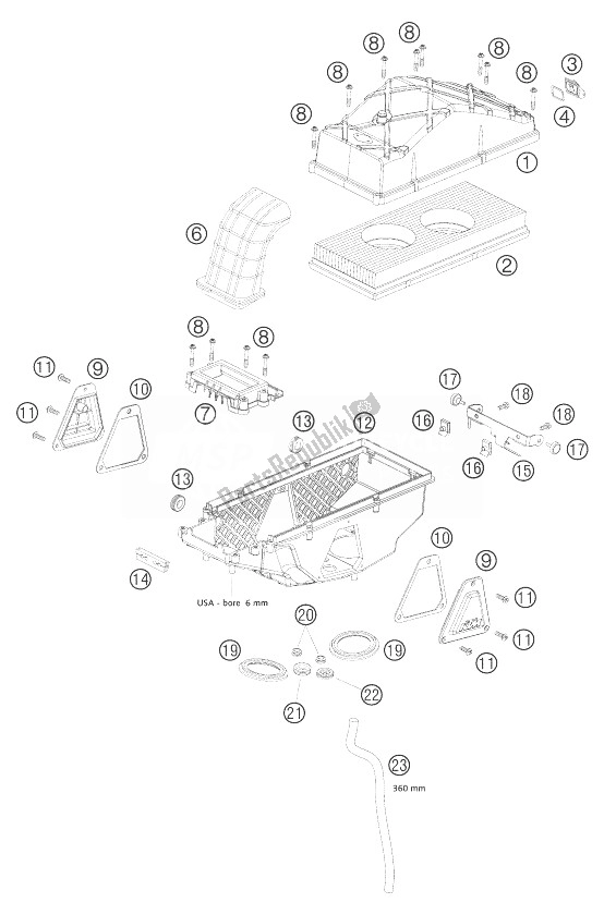Tutte le parti per il Scatola Filtro Aria Lc8 del KTM 950 Adventure Silver USA 2003