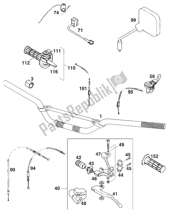 All parts for the Handle Bar - Controls Sx,sc '96 of the KTM 400 SUP Comp WP 14 KW France 1996