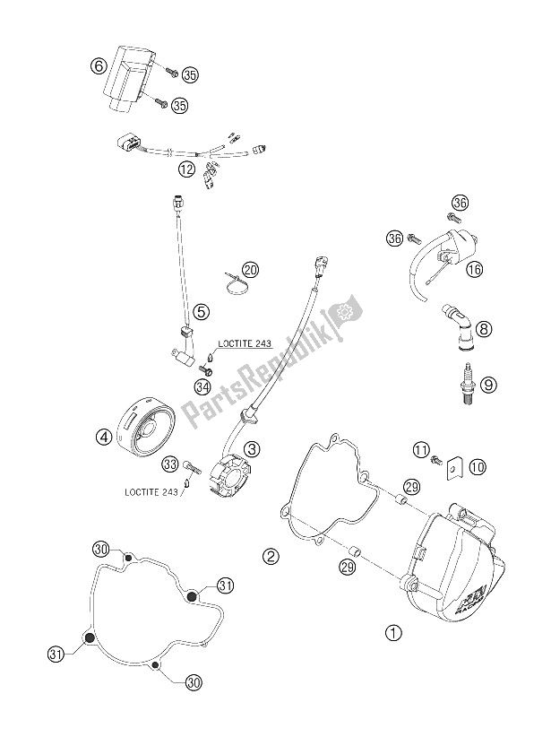 Alle onderdelen voor de Ontstekingssysteem 4k3a van de KTM 250 SX F Europe 2006