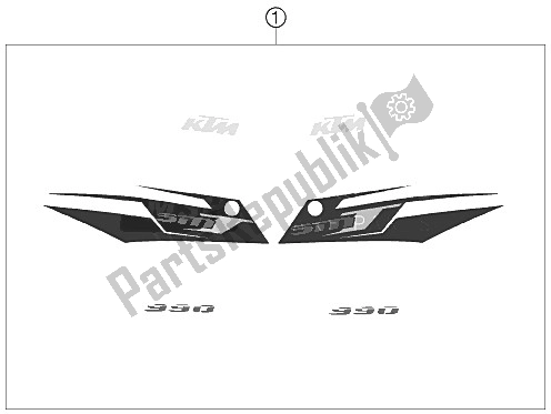 All parts for the Decal of the KTM 990 Supermoto T Silver Europe 2009