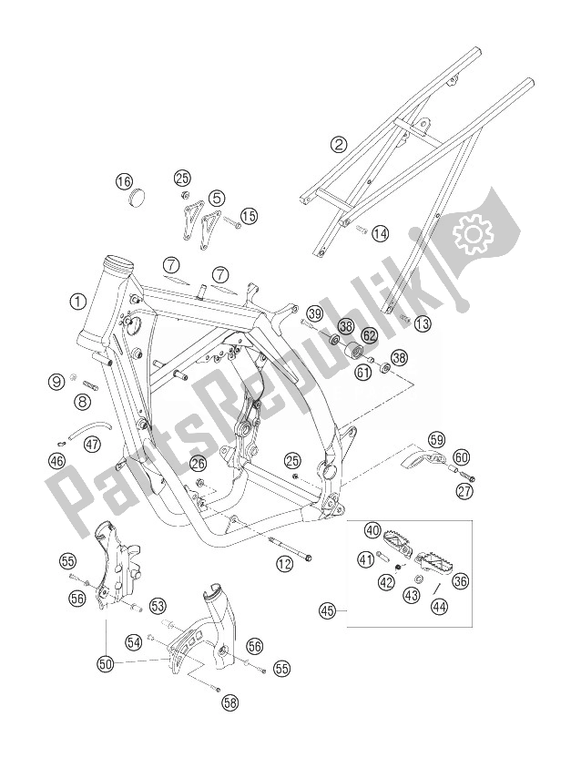 Alle onderdelen voor de Frame, Subframe van de KTM 200 XC USA 2007