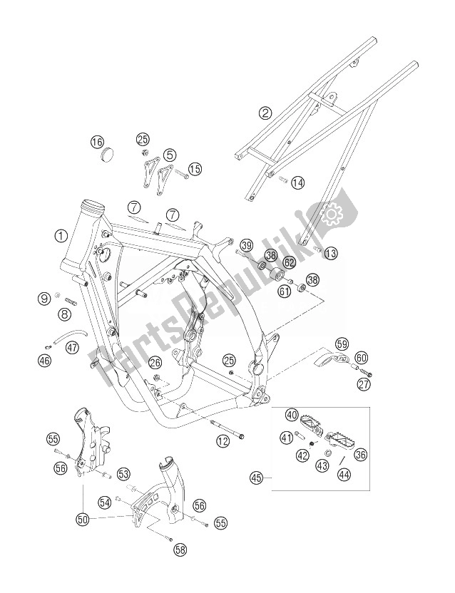 Alle onderdelen voor de Frame, Subframe van de KTM 300 XC W USA 2007