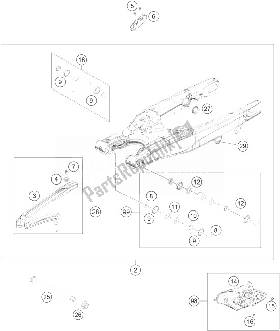 All parts for the Swing Arm of the KTM 200 XC W USA 2014