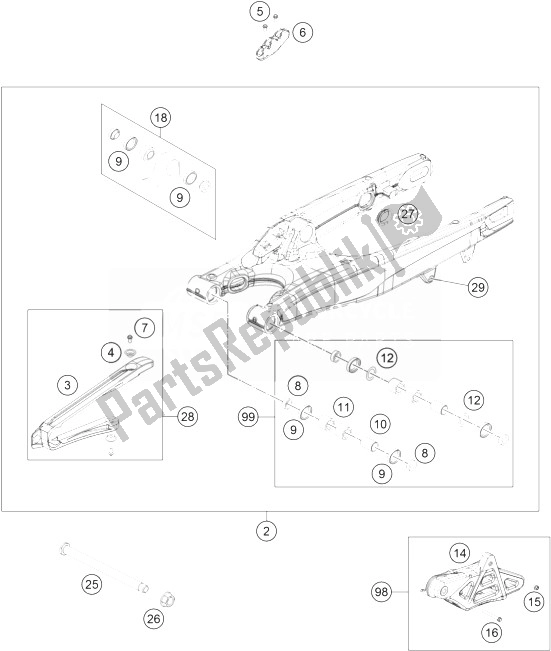 All parts for the Swing Arm of the KTM 250 XC W USA 2014