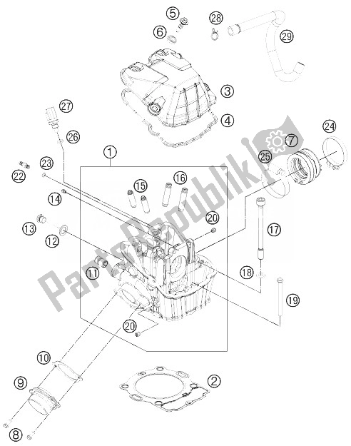 All parts for the Cylinder Head of the KTM 500 EXC USA 2014