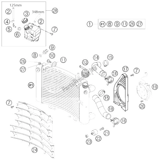 All parts for the Cooling System of the KTM 690 Supermoto Black USA 2007