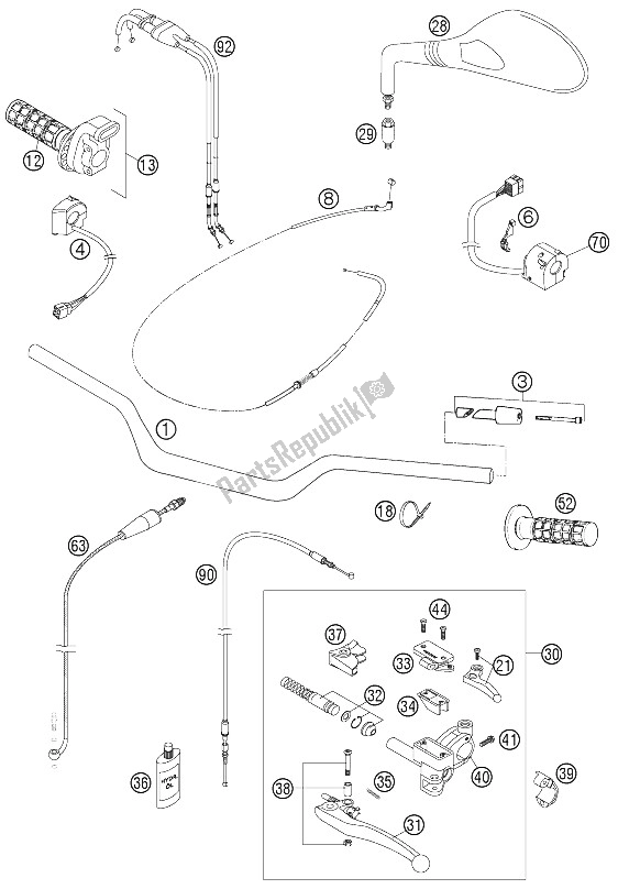 All parts for the Handlebar, Controls of the KTM 640 Duke II Black Europe 2005