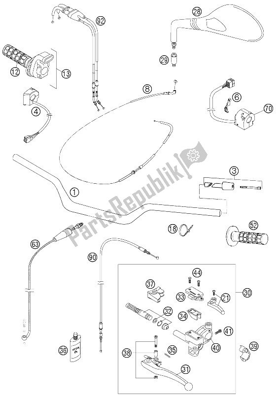 Tutte le parti per il Manubrio, Comandi del KTM 640 Duke II Limited ED Europe 2006