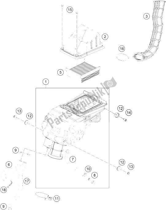 All parts for the Air Filter of the KTM RC 390 White ABS B D 15 Asia 2015