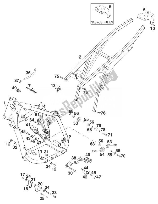 All parts for the Frame 400/540 Sxc 62 of the KTM 400 SX C 99 Australia 1999