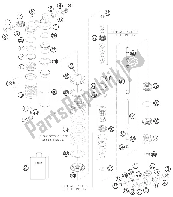 Tutte le parti per il Monoshock Smontato del KTM 85 SX 19 16 Europe 2010