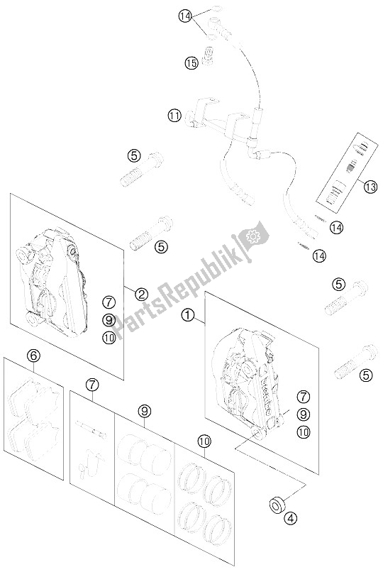 Toutes les pièces pour le étrier De Frein Avant du KTM 990 Super Duke R Europe 2011