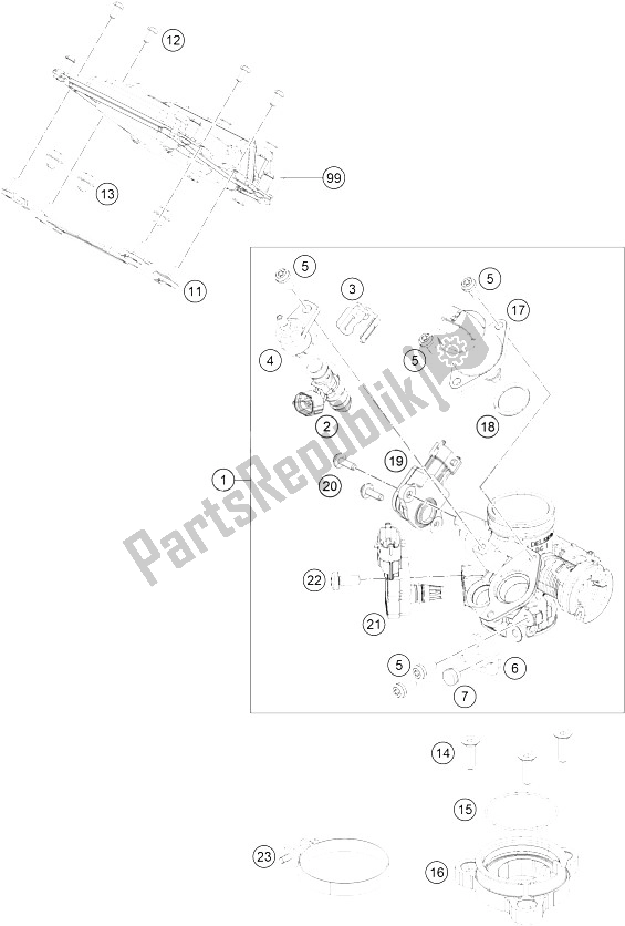 Alle onderdelen voor de Gasklephuis van de KTM 125 Duke Grey Europe 8026L5 2012