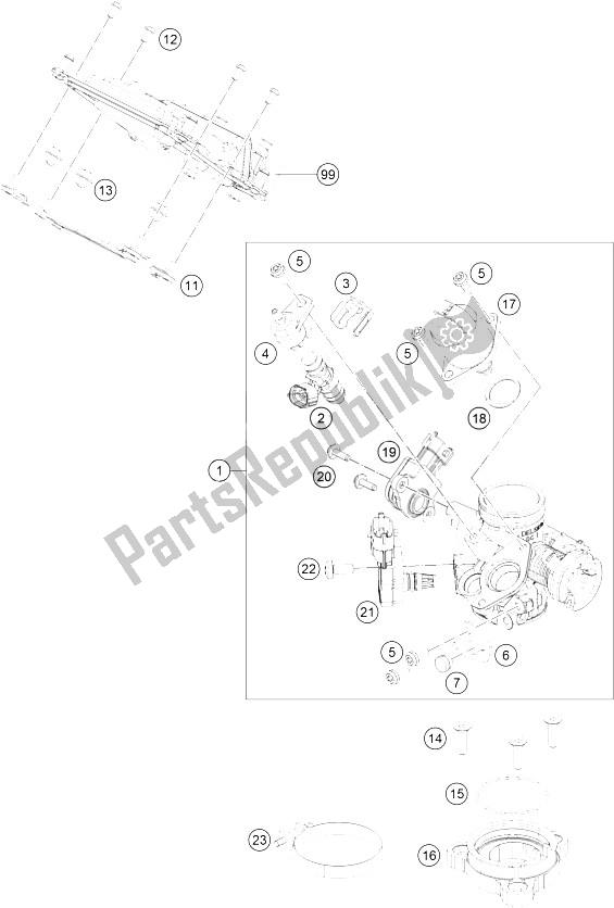 Toutes les pièces pour le Corps De Papillon du KTM 125 Duke Orange Europe 8003L4 2012