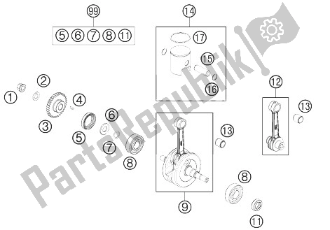 All parts for the Crankshaft, Piston of the KTM 50 SX Mini Europe 2014