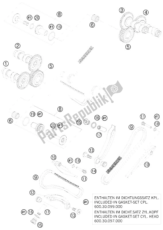 All parts for the Timing Drive of the KTM 950 Super Enduro R USA 2009