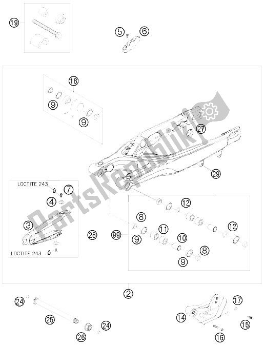 All parts for the Swing Arm of the KTM 200 XC W South Africa 2008