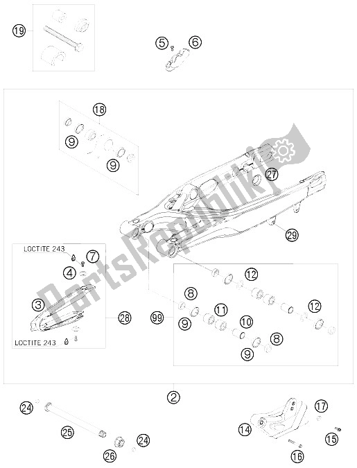 Alle onderdelen voor de Zwenkarm van de KTM 250 SX F USA 2009