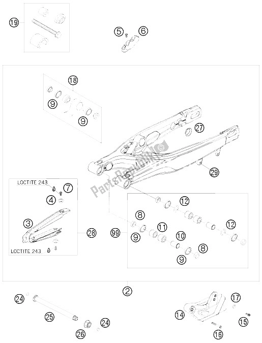 Toutes les pièces pour le Bras Oscillant du KTM 250 XCF W USA 2008