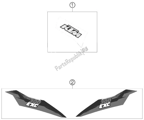 All parts for the Decal of the KTM 300 EXC Australia 2013